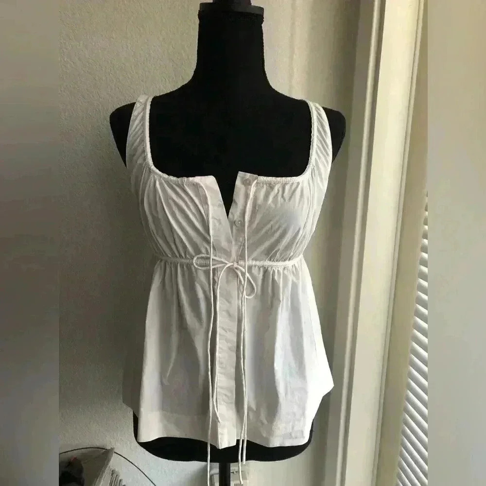 Rebecca Taylor Tie-Front Button-Down Baby Doll Tank Top - Picture 2 of 15